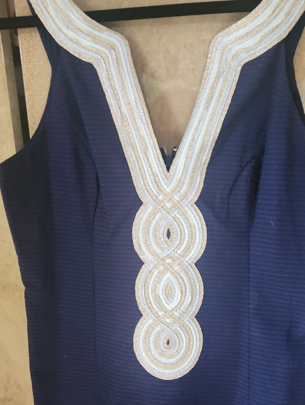 SALE !!-- Lilly Pulitzer Navy Blue Sheath Dress with White Embellished Placket - Picture 3 of 6